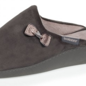 Chaussons ISOTONER mules femme nœud satin gris