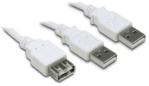 Câble USB A mâle/A fem. 2.0 en Y 1 m - blanc