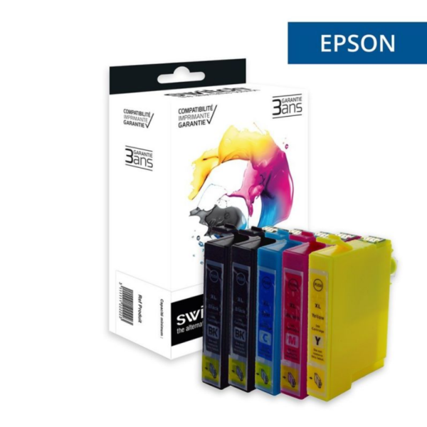 SWITCH E129 - Pack x 5 équivalent à Epson T1295 - Pomme - Noir Cyan Magenta Jaune
