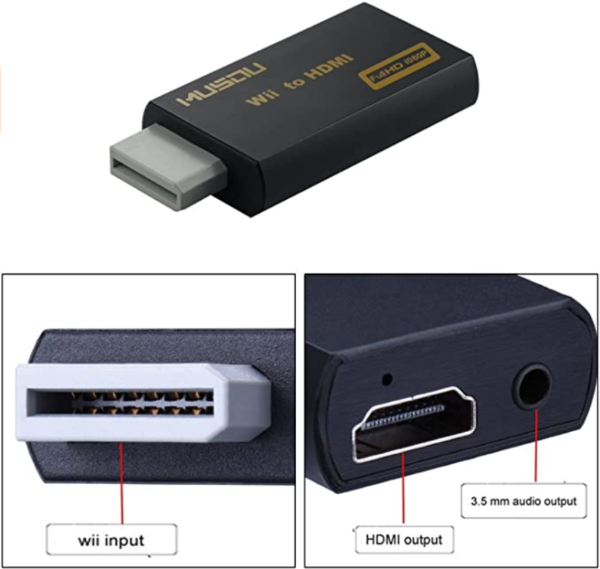 Musou Adaptateur Wii vers HDMI Signal vidéo Convertisseur Full HD 1080p avec Audio Sortie Jack 3,5 mm Noir