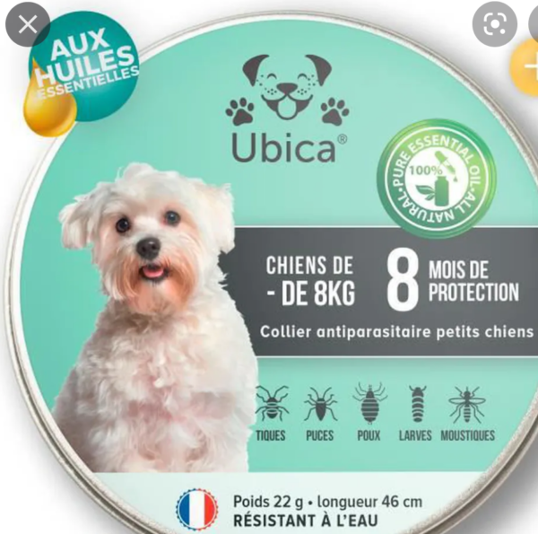 Ubica® Collier Anti Puces pour Chien Naturel Anti Tiques pour Petit Chien (-8kg) Formule aux Huiles Essentielles de Citronnelle
